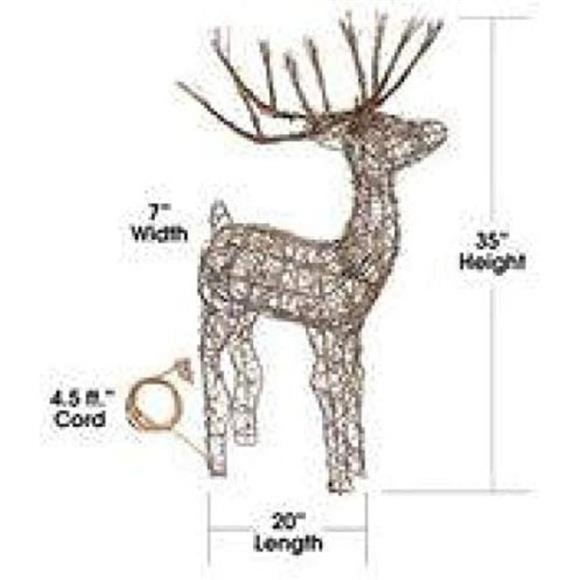 35"H Outdoor Rattan Holiday Reindeer Lawn Decoration with White Lights - Picture 5 of 5